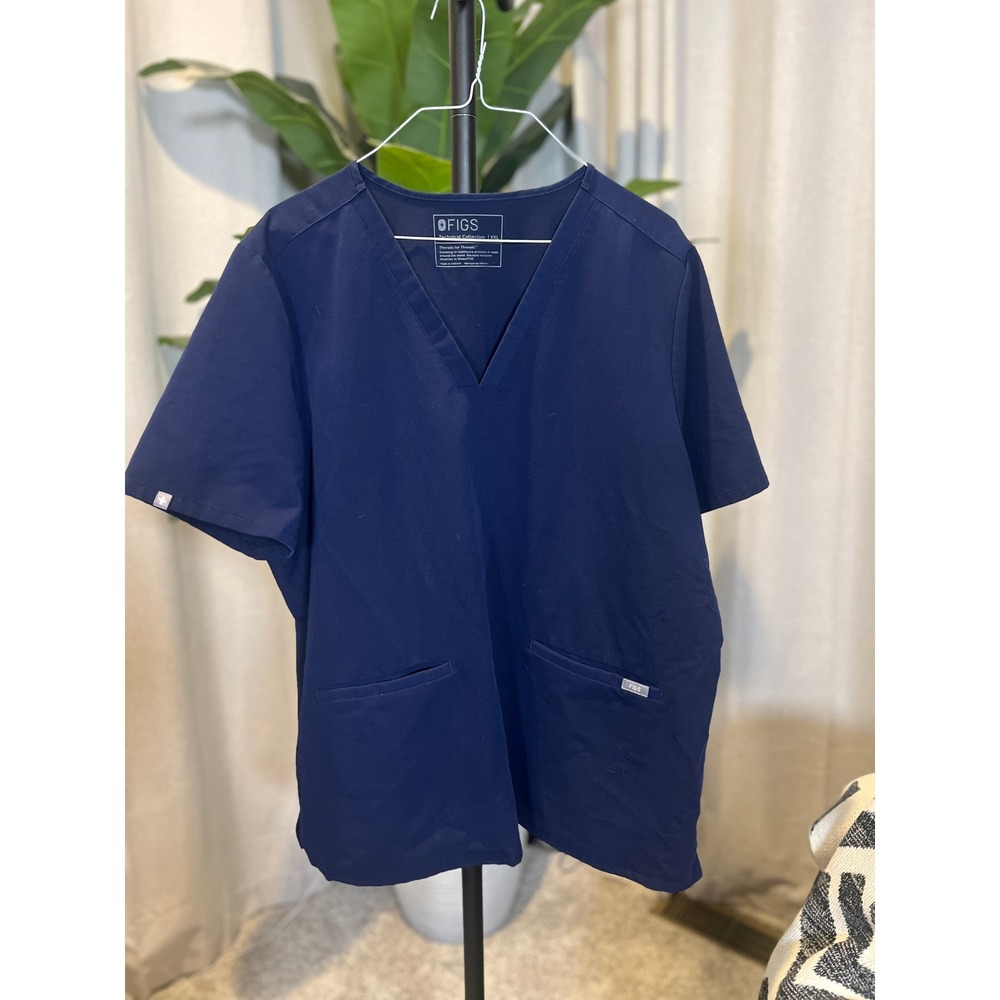 FIGS Casma Three-Pocket Scrub Top Navy Blue V-Neck Technical Collection XXL